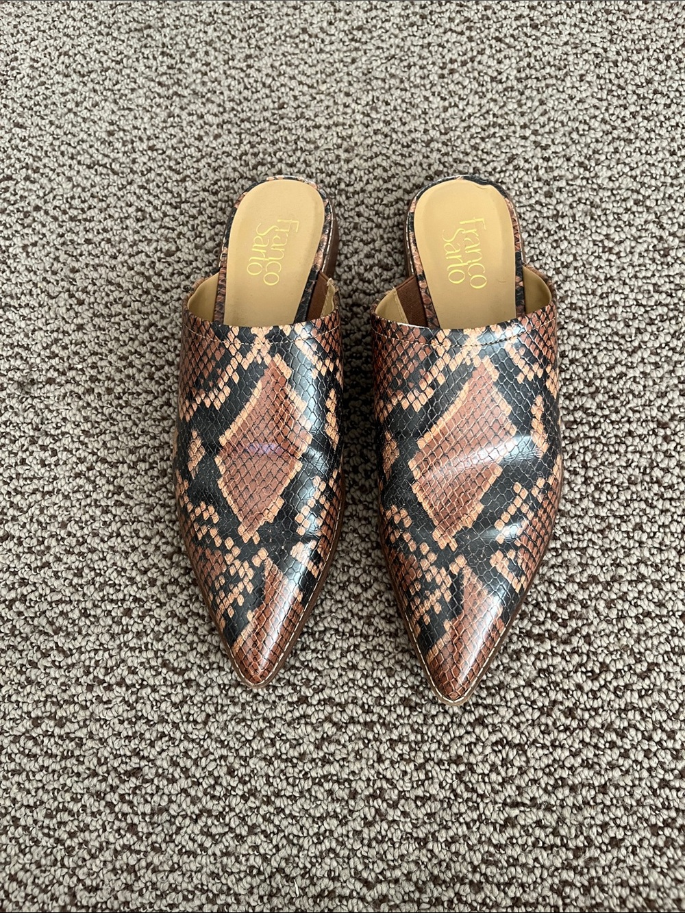 Franco starto snakeskin mules